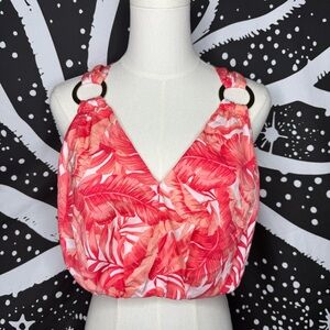 DO+BE Pink Red Tropical Print Crop Top with Ring Detail